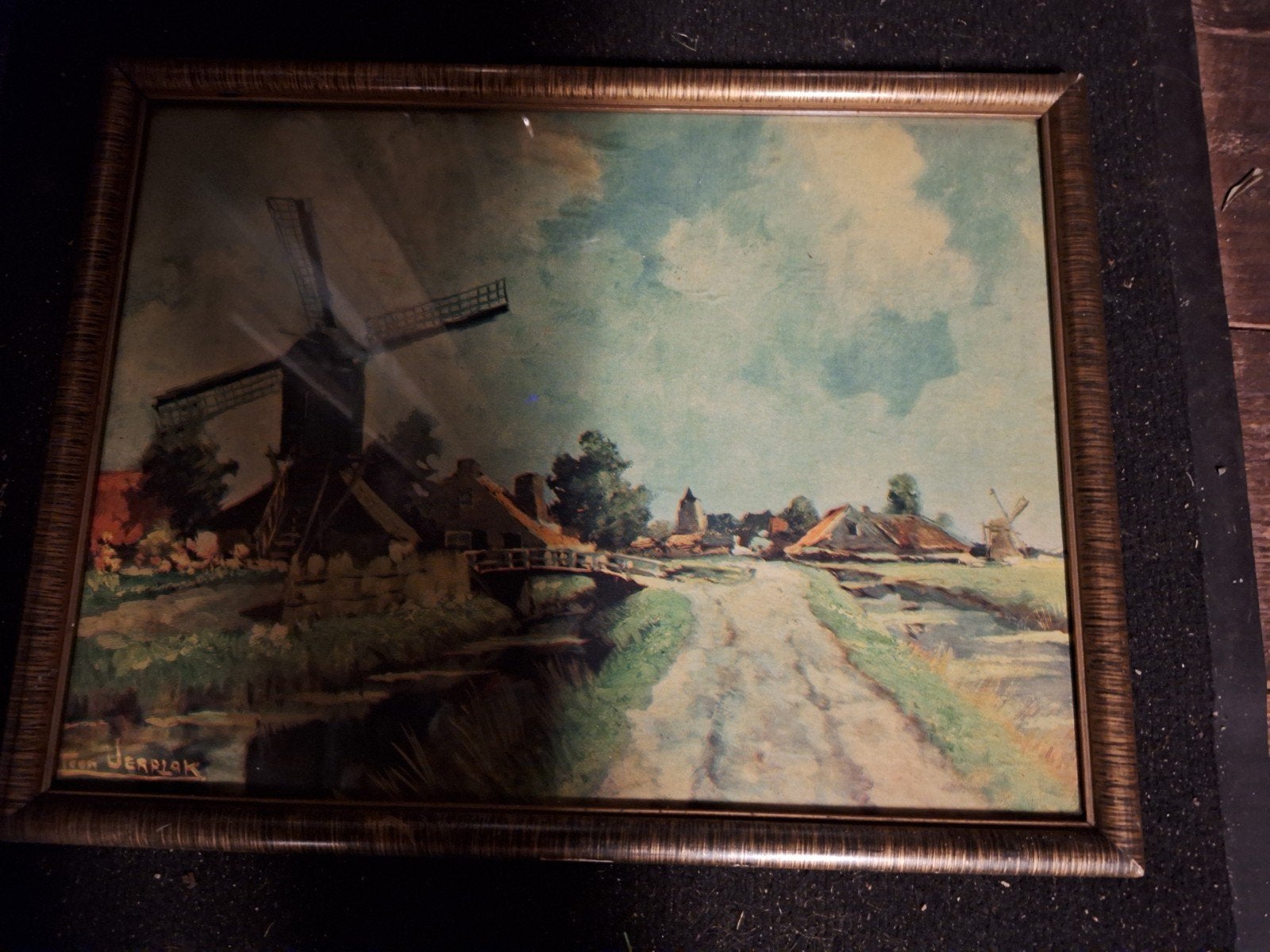Klassiek Hollands Landschap Schilderij met Molen, Ophalen