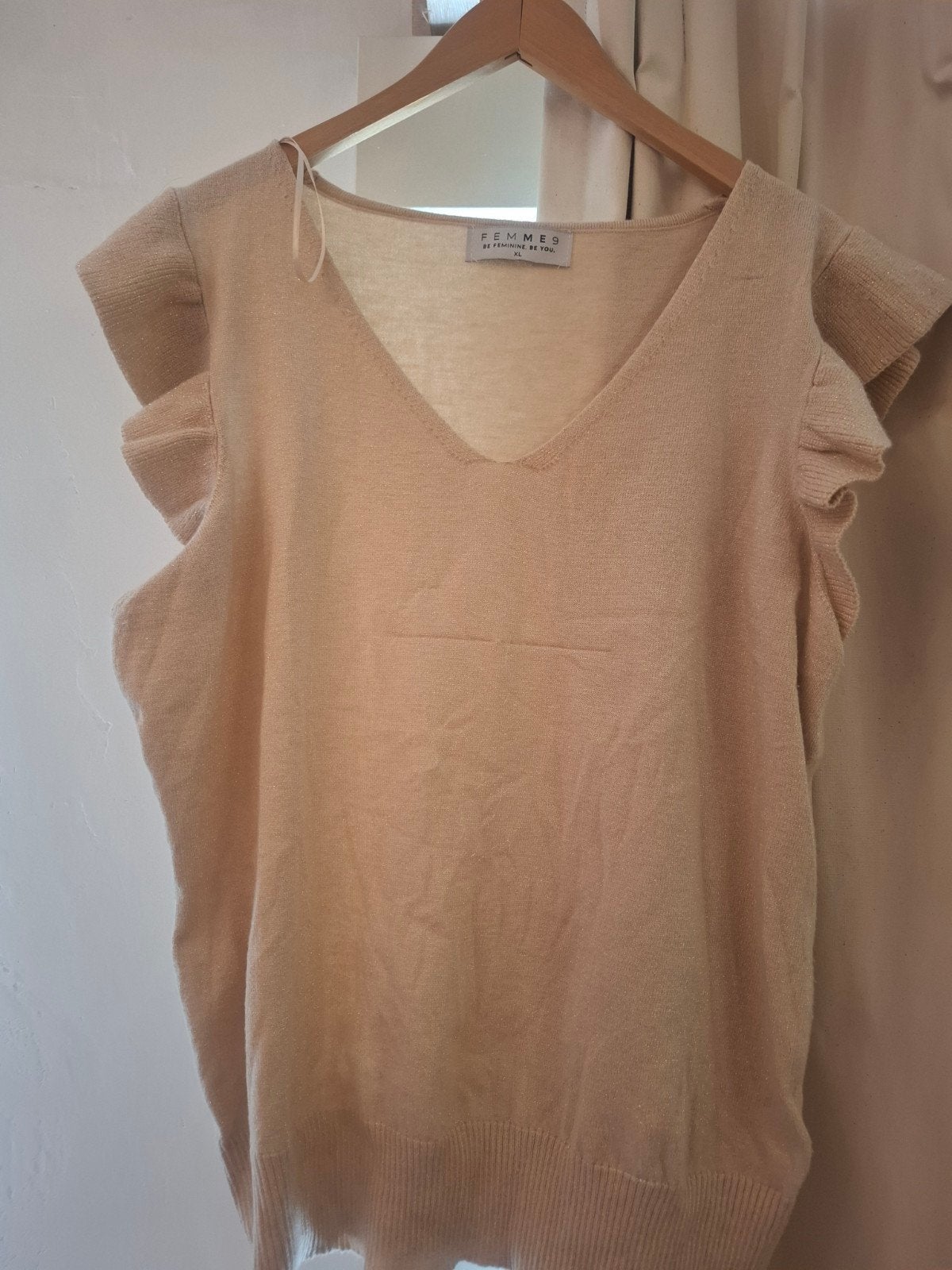Femme9 Top XL met Subtiel Glittertje en Natuurlijk Materiaal, Femme9, Beige, Maat 46/48 (XL) of groter, Nieuw