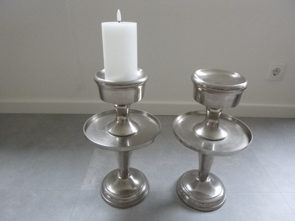 2x Riviera maison Fez alum. kandelaar voor kaars/decoratie, Ophalen of Verzenden, Zo goed als nieuw, Metaal, Kandelaar