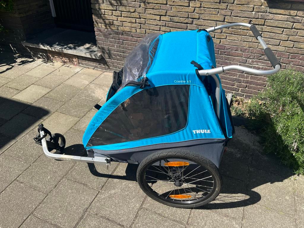 Thule Coaster 2XT Kinderfietskar - Blauw, Opvouwbaar, Ophalen, Gebruikt, Opvouwbaar, Kinderkar