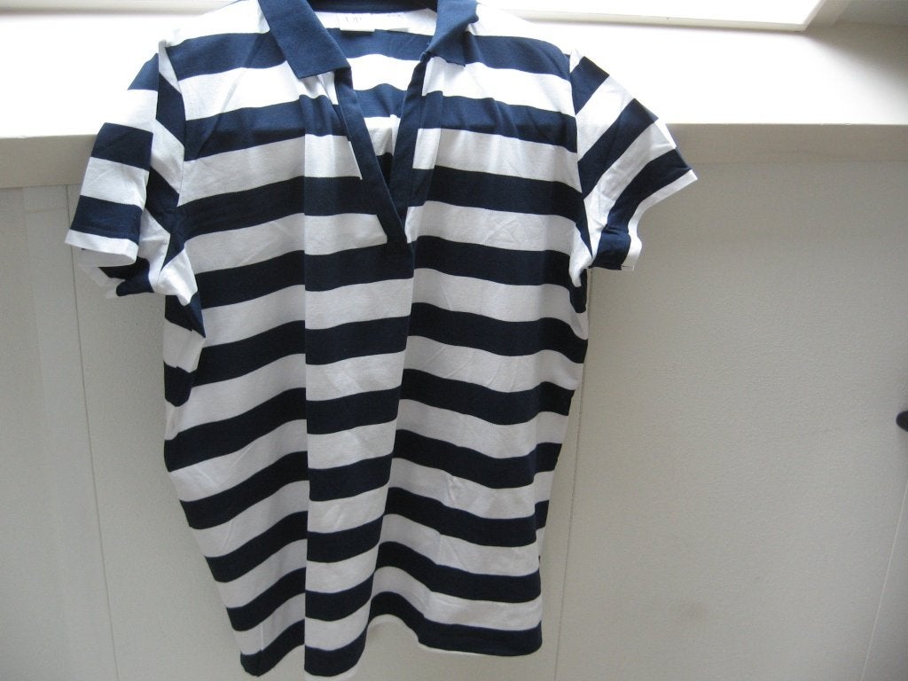 Blauw wit polo shirt 52 54 korte mouw met splitjes €10,00, Kleding | Dames, Grote Maten, Ophalen of Verzenden, Zo goed als nieuw