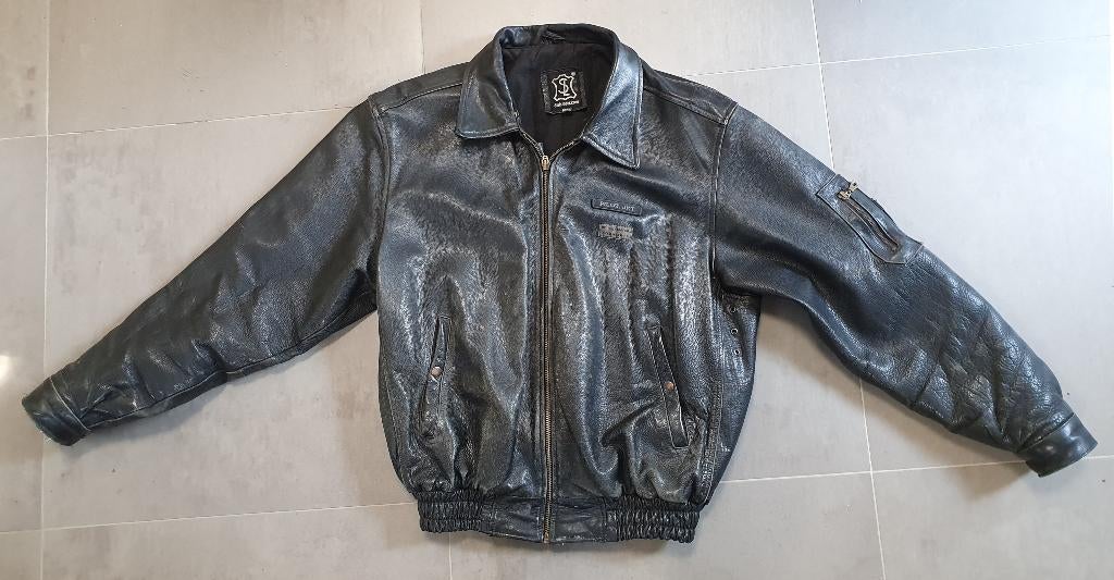 Zware, gebruikte leren ‘militaire pilotenjas’, 2x XL, Ophalen of Verzenden, Gedragen, Maat 56/58 (XL), Bruin