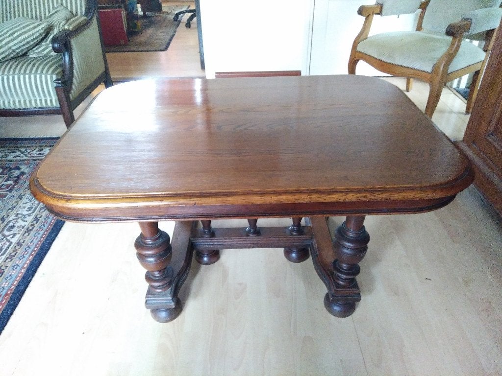 SALON TAFEL massief eiken, 55 cm hoog, blad 104x 87 cm, Antiek en Kunst, Antiek | Meubels | Tafels, Ophalen