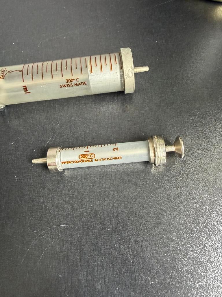 Vintage Loth injectiespuiten met plateau - Glas en metaal, Ophalen of Verzenden