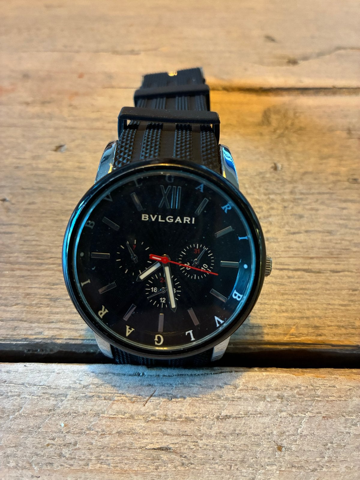 Stijlvol Bvlgari Herenhorloge - Zwart met Chronograaf, Ophalen of Verzenden, Gebruikt