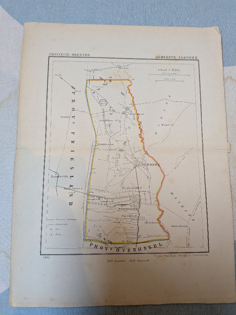 28 / Vledder / Dolderum / Moerhoven/ Litho 1865 Kuyper  DR, Antiek en Kunst, Ophalen of Verzenden, Kaarten en plattegronden, Lithografie