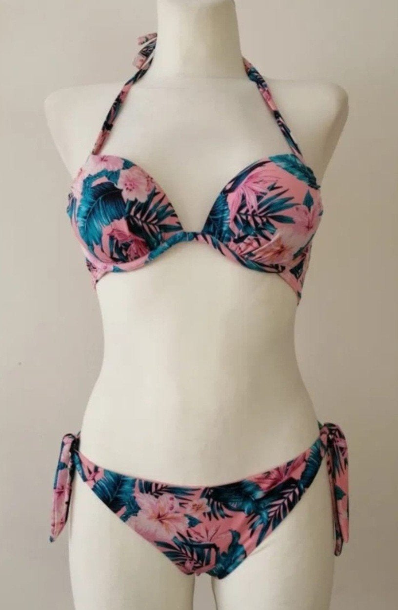 H&M tweedelige bikiniset tropische print roze XS/S-70B/75B, H&M, Verzenden, Roze, Bikini