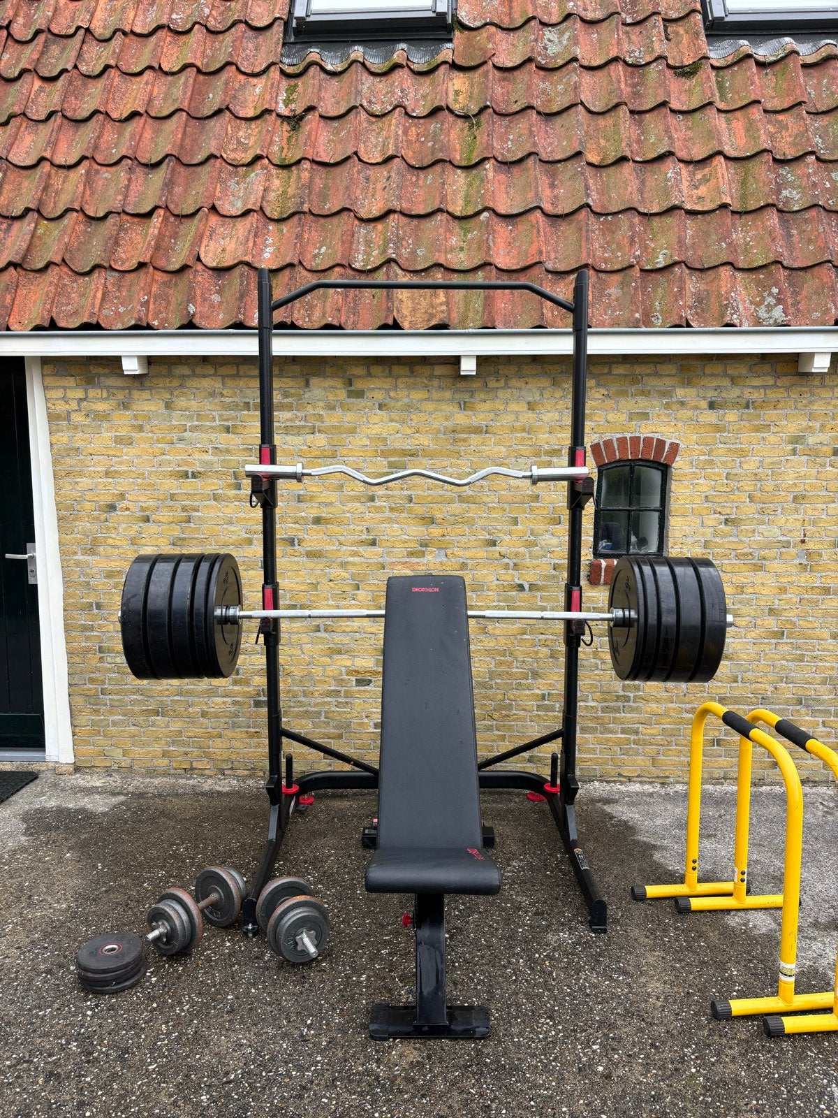 Complete Fitness Set: Bank, Halters, Gewichten & Rack, Ophalen, Gebruikt, Armen, Fitnessbank