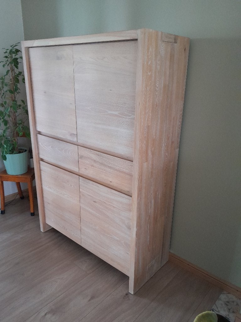 woonkamer kast masief eiken whitewash, Ophalen, Strak, 100 tot 150 cm, Eikenhout