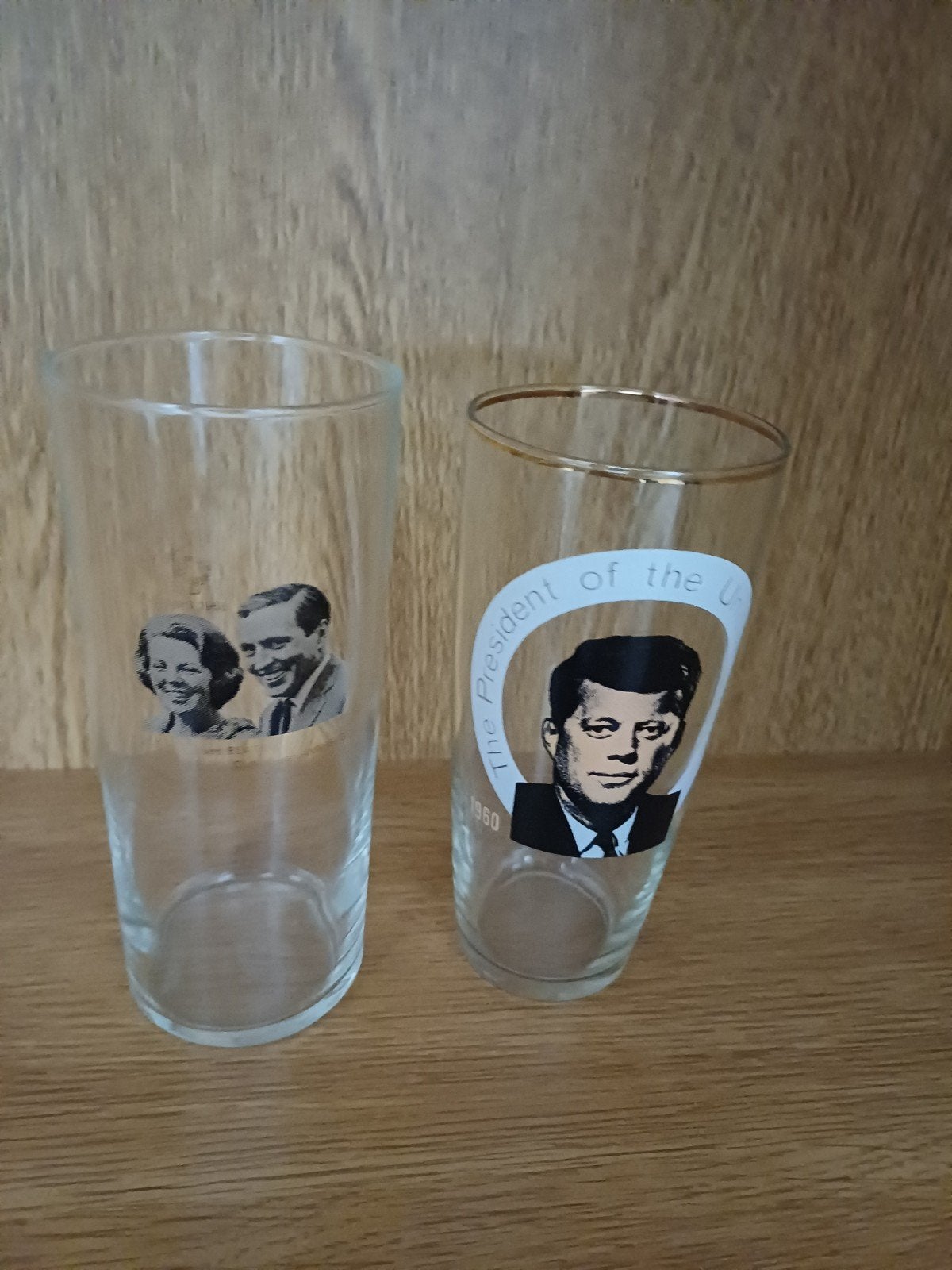 Vintage glazen met JFK en Beatrix/Claus, Ophalen of Verzenden