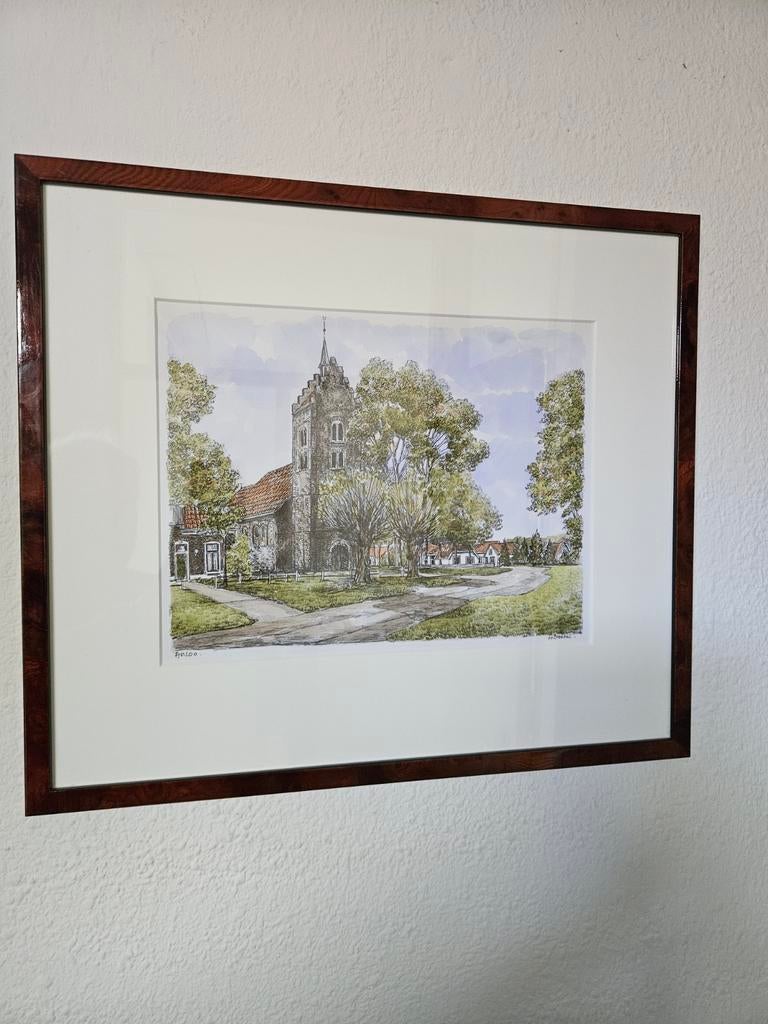 Kerk van Anloo - ets van Bob Brobbel, Ophalen of Verzenden