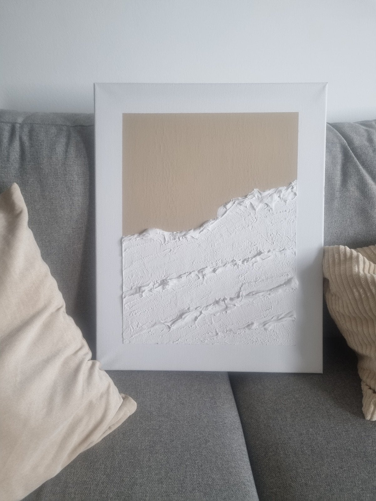 Modern Abstract Schilderij - Beige en Wit Textuur, Ophalen