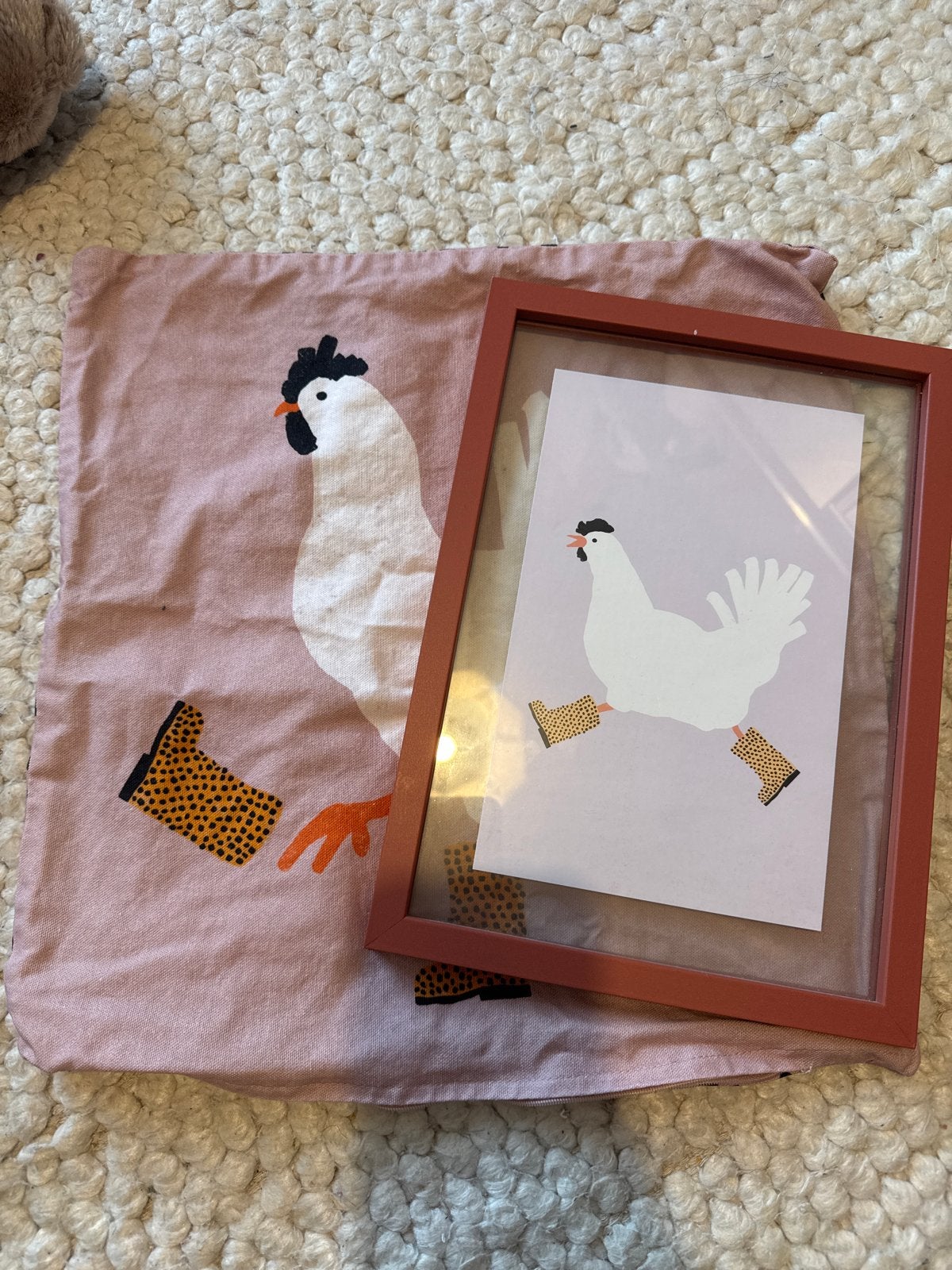 kussenhoes en lijst met kip print, Overige merken, Gebruikt, Met print, Ophalen of Verzenden