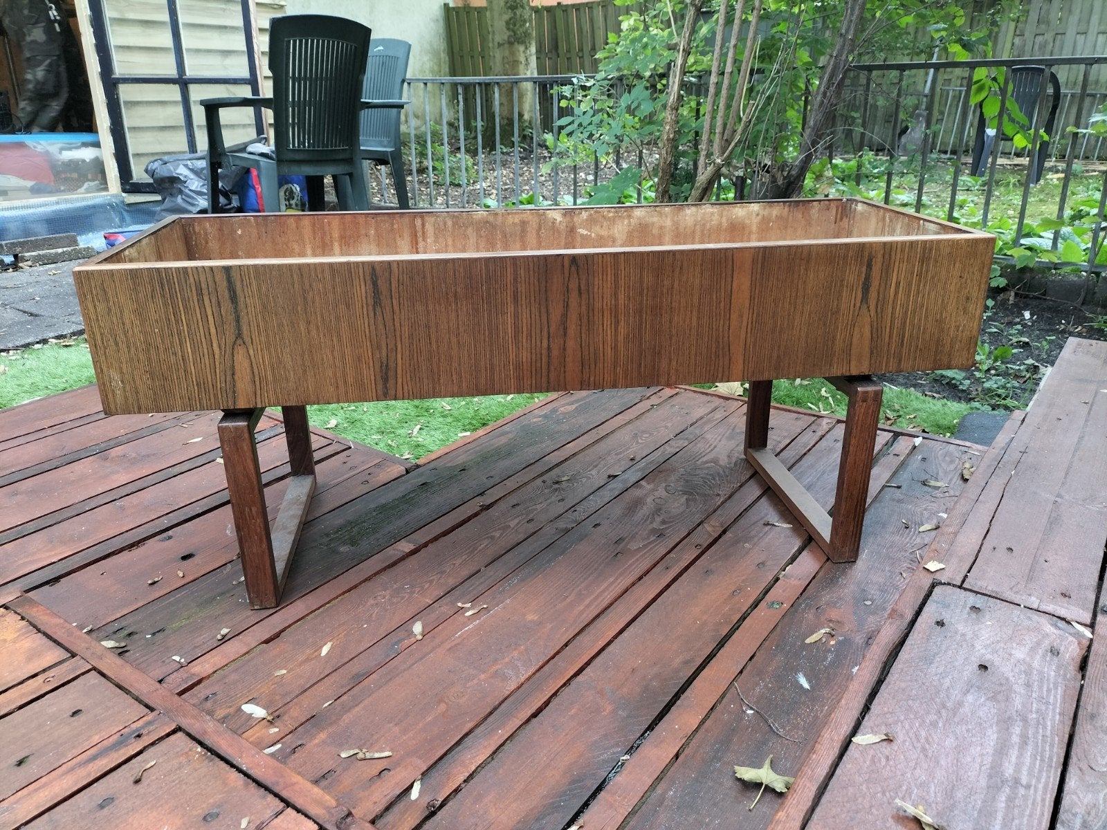 Vintage midcentury teak houten teakhout plantenbak, Ophalen, Binnen, 60 tot 100 cm, Rechthoekig