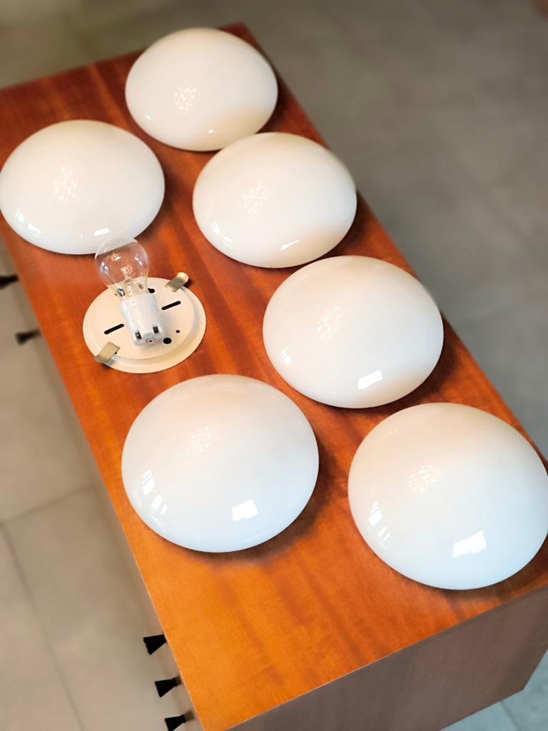 6 ronde Philips opaline glazen kandelaars, jaren 60, Ophalen of Verzenden, Zo goed als nieuw