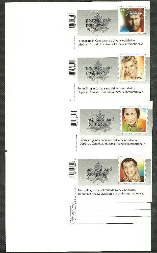 CANADA 2007 Canadian Recording Artists PostagePaid Postcards, Verzenden, Postfris, Noord-Amerika