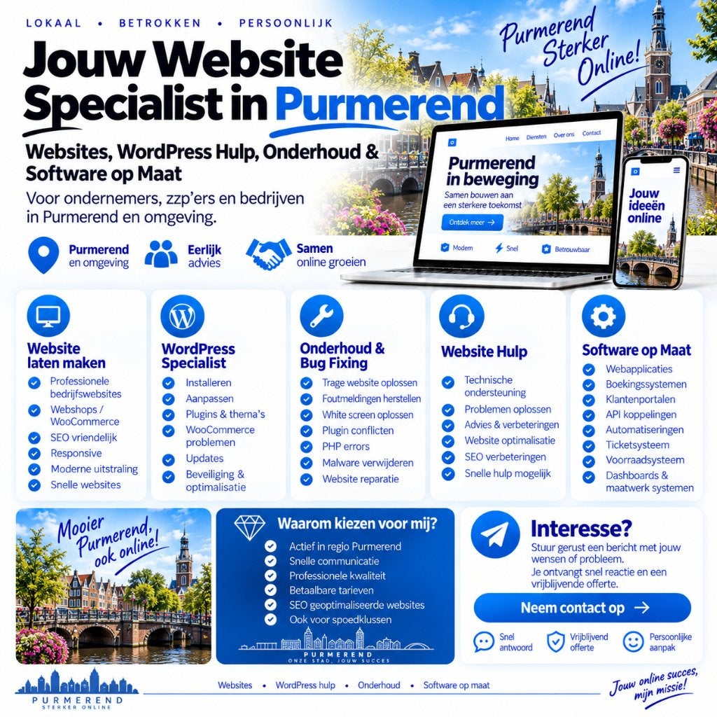Website Laten Maken & WordPress Hulp Purmerend, Vacatures, Vanaf 3 jaar, Geschikt als bijbaan, Freelance of Uitzendbasis, 33 - 40 uur