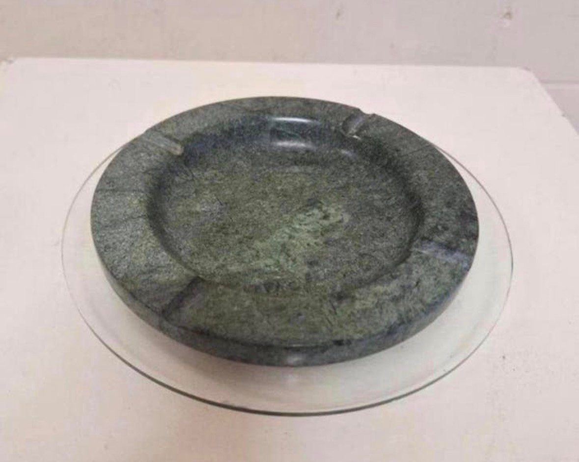 Art Deco Vintage Groen Marmeren Asbak met Plexiglas ring, Ophalen of Verzenden