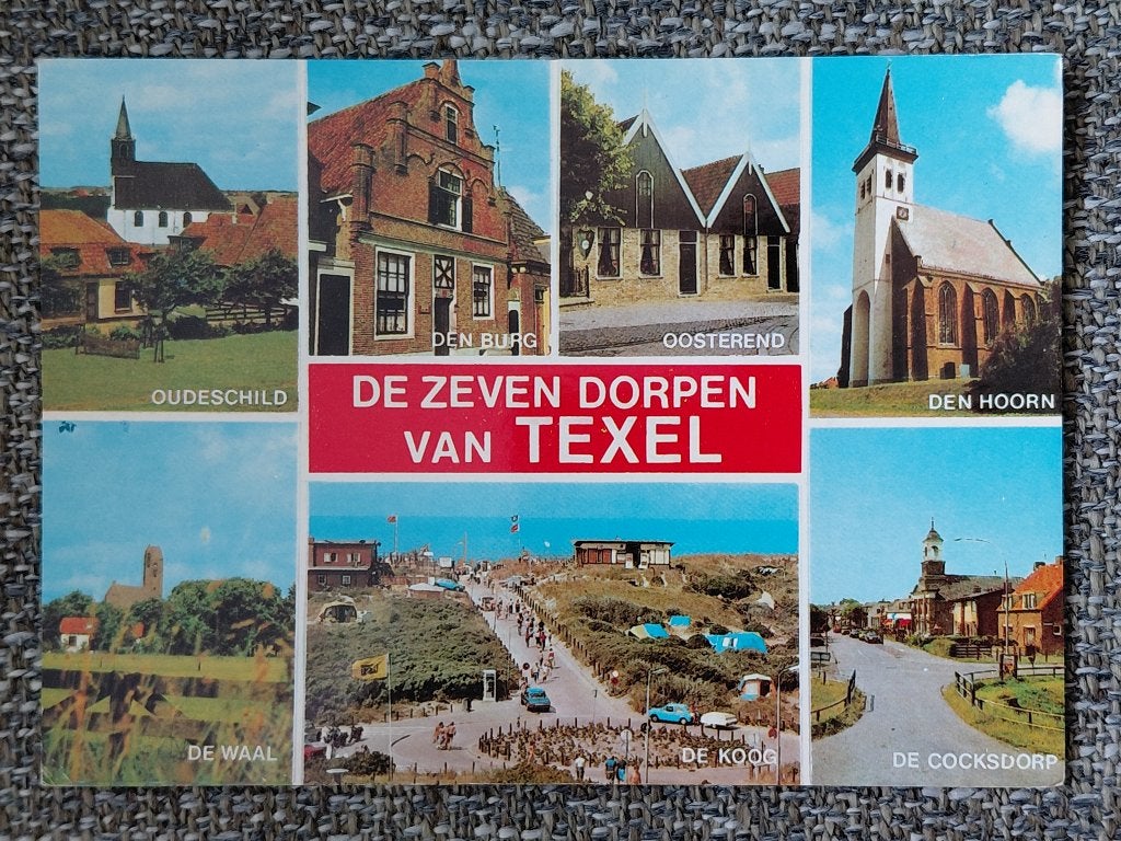 de zeven dorpen van Texel, 7 luik, gelopen, jaren '80, Verzenden, 1980 tot heden, Gelopen, Waddeneilanden