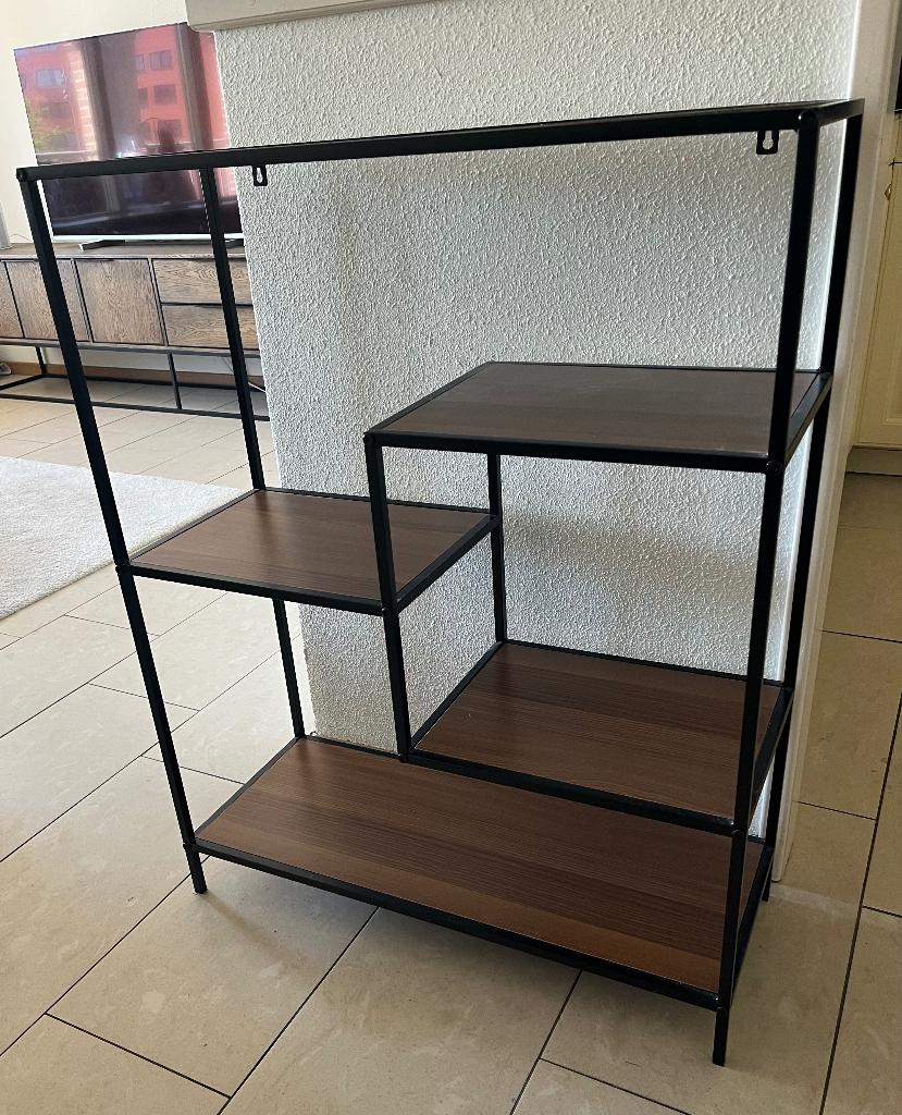Leuke open vakkenkast zwart met houtkleur, Ophalen, Gebruikt