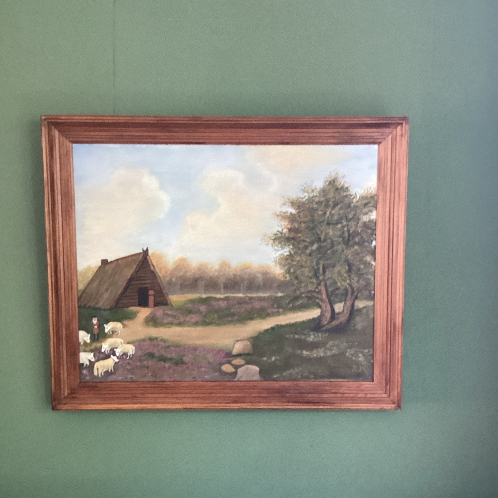 Olieverfschilderij Schaapskooi op de Heide, Antiek en Kunst, Kunst | Schilderijen | Klassiek, Doek, Ophalen of Verzenden, Landschap