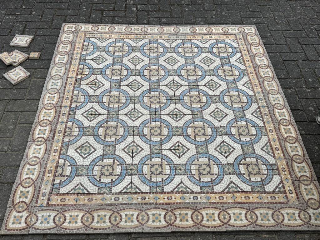 Antieke vloertegels mozaïek patroon. 10m2+, Doe-het-zelf en Verbouw, Tegels, Gebruikt, Keramiek, Minder dan 20 cm, 10 m² of meer