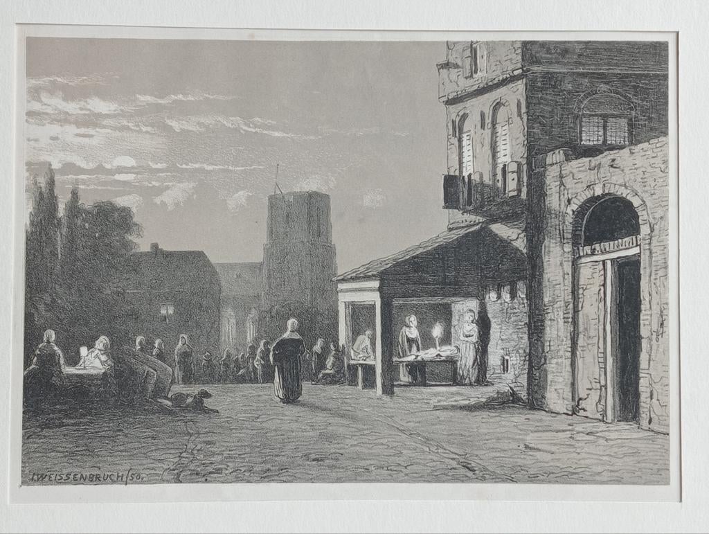 Jan Weissenbruch litho 19e eeuw Woudrichem, Antiek en Kunst, Ophalen of Verzenden