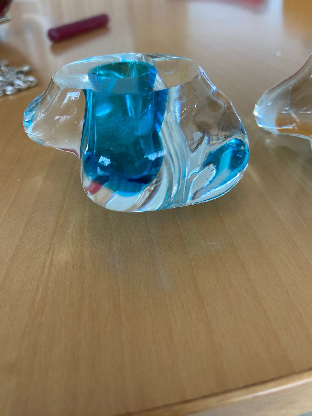 2 Murano Kandelaars Blauw en Doorzichtig Glas, Ophalen of Verzenden, Glas