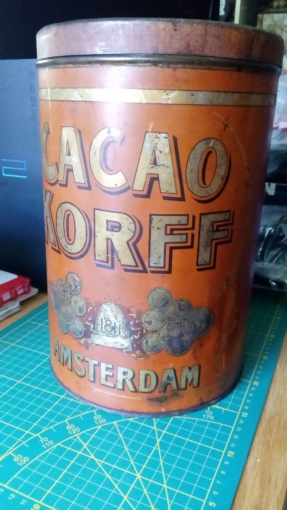 Antieke Cacao Korff blik - 30 cm hoog, Verzamelen, Ophalen of Verzenden, Gebruikt, Overige, Overige merken