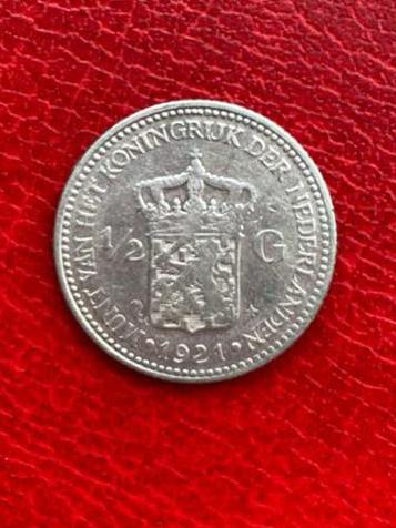 Zilveren halve gulden 1921 Koningin Wilhelmina, Postzegels en Munten, Munten | Nederland, ½ gulden, Zilver, Ophalen of Verzenden