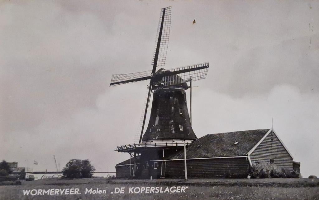 Fotokaart Wormerveer - Molen "De Koperslager" - 1960, Ophalen of Verzenden, 1940 tot 1960, Gelopen, Noord-Holland