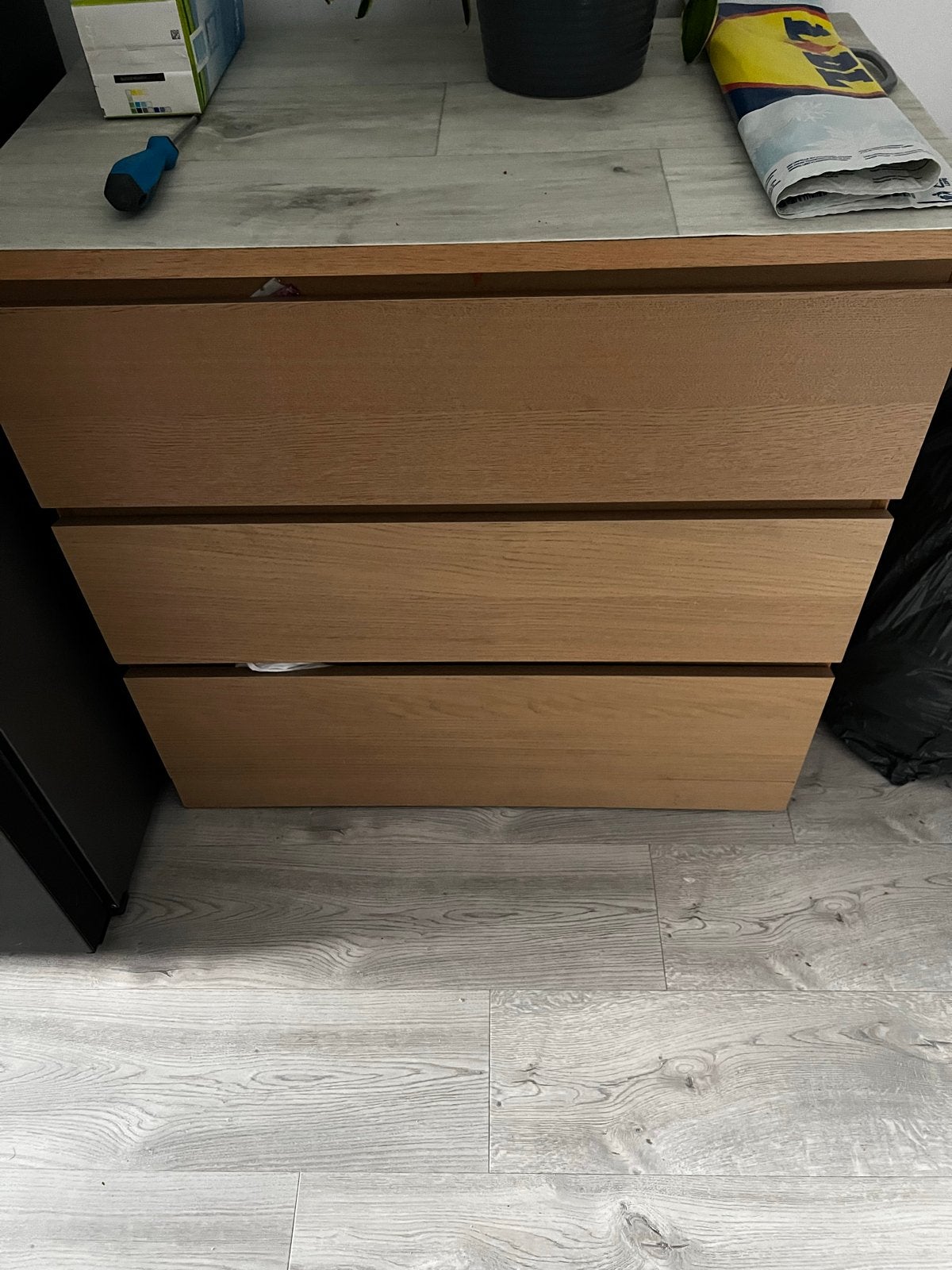 IKEA malm  Ladekast met 3 lades - Eikenpatroon, Ophalen, Gebruikt, 3 of 4 laden, 25 tot 50 cm