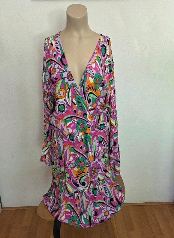 M&S Studio kleurrijke jurk met bloemenprint, Meerkleurig, Maat 46/48 (XL) of groter, Ophalen of Verzenden, Zo goed als nieuw