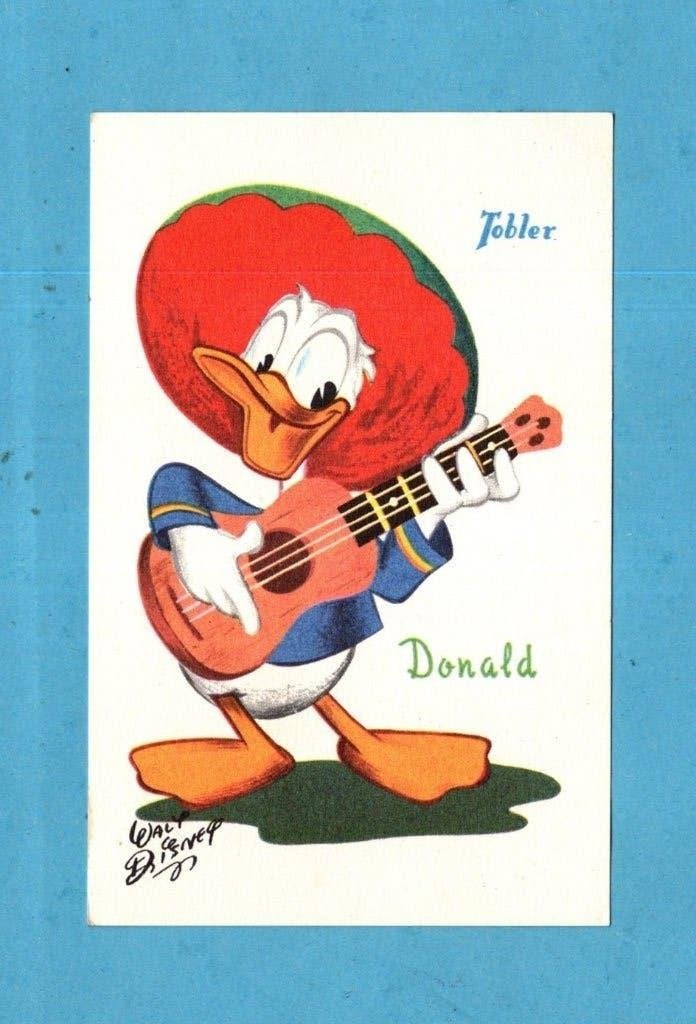 Mooie oude Disney kaart met Donald Duck en gitaar - M905, Ophalen of Verzenden, 1940 tot 1960, Ongelopen, Overige thema's