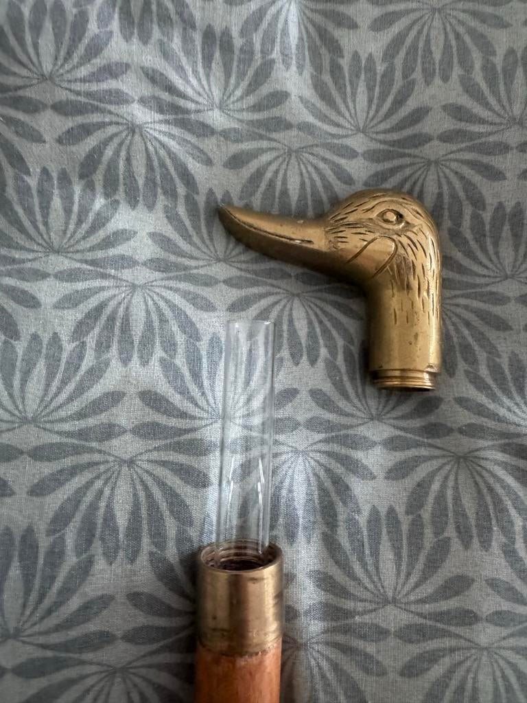 Vintage wandelstok met messing eendenkop, Antiek en Kunst, Ophalen of Verzenden