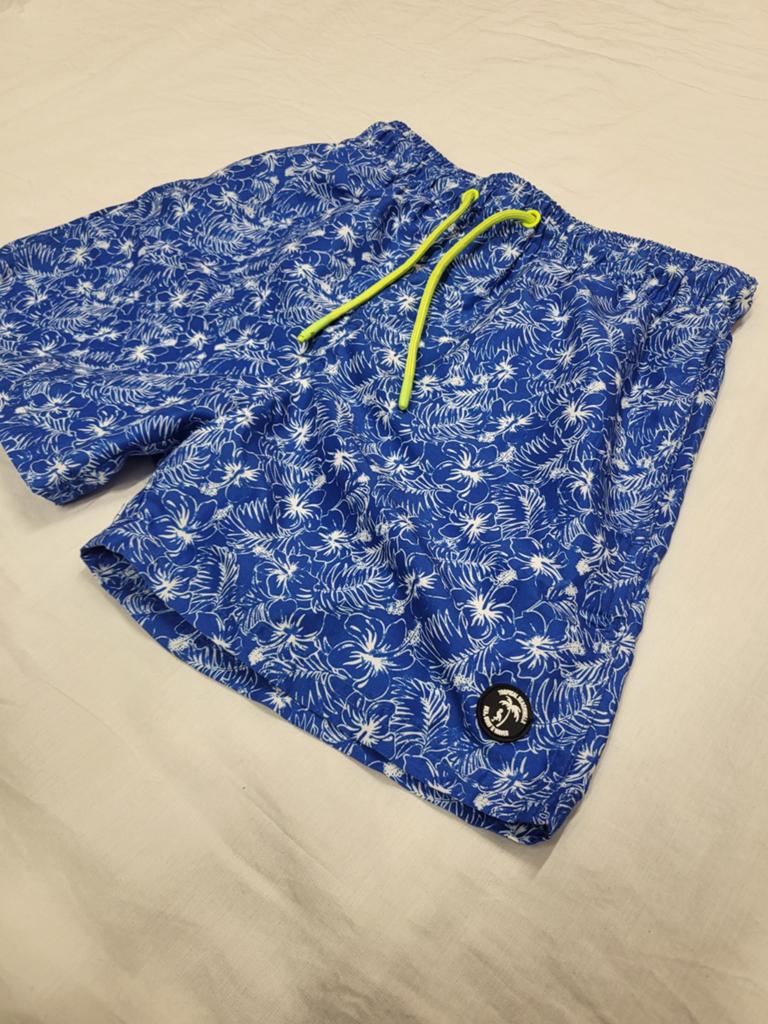 Blauwe zwemshort met witte bloemenprint maat 158/164, Kinderen en Baby's, Kinderkleding | Maat 158, Ophalen of Verzenden, Zo goed als nieuw