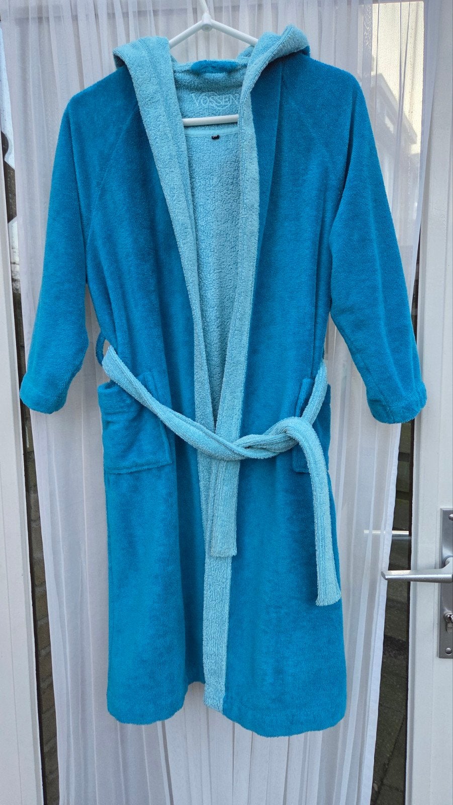 Vossen Kinderbadjas blauw aqua met capuchon - Maat 140, Overige typen, Jongen of Meisje, Ophalen of Verzenden, Zo goed als nieuw