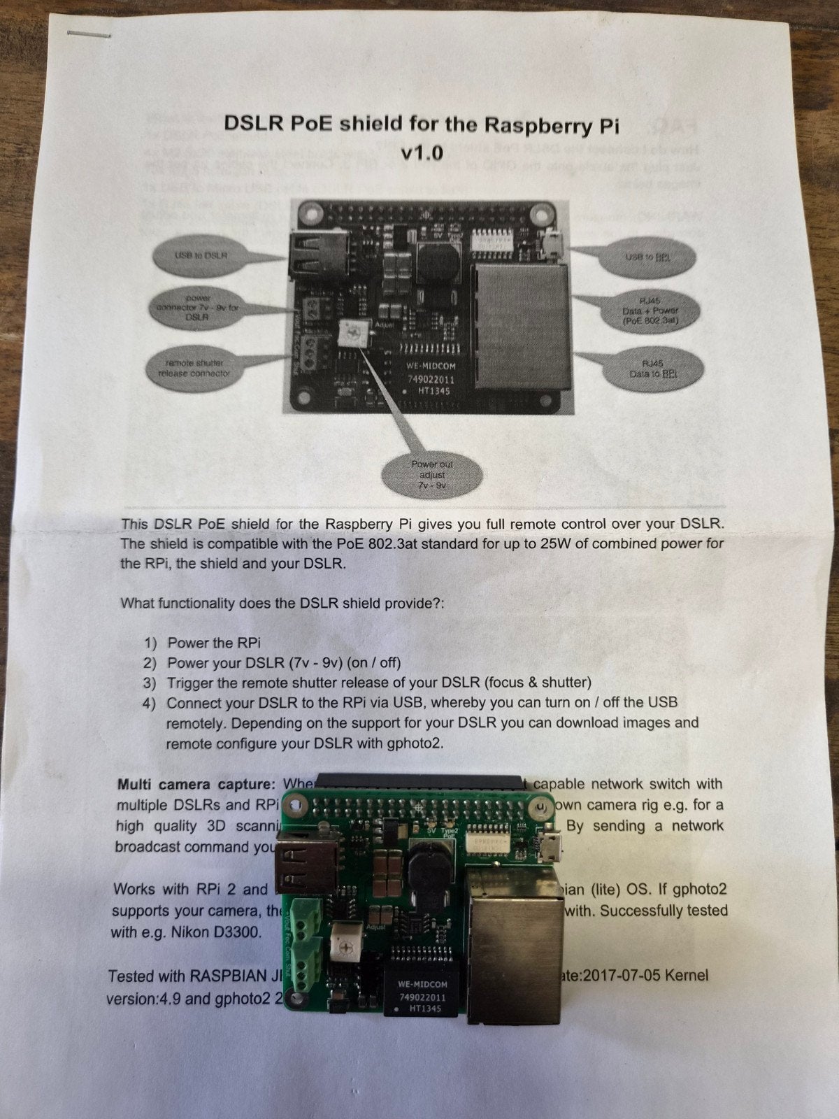 Raspberry Pi DSLR PoE Shield HAT v1.0 - Camera op afstand, Ophalen of Verzenden, Nieuw