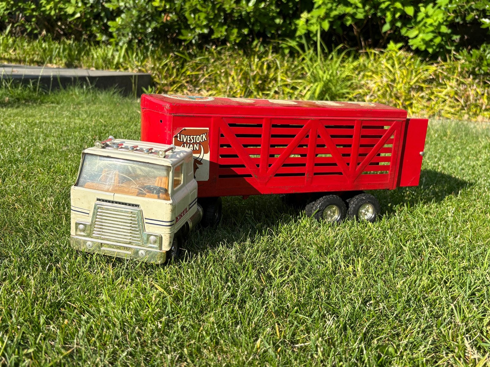 Vintage ERTL Livestock Truck met Trailer, Hobby en Vrije tijd, Ophalen of Verzenden, Gebruikt