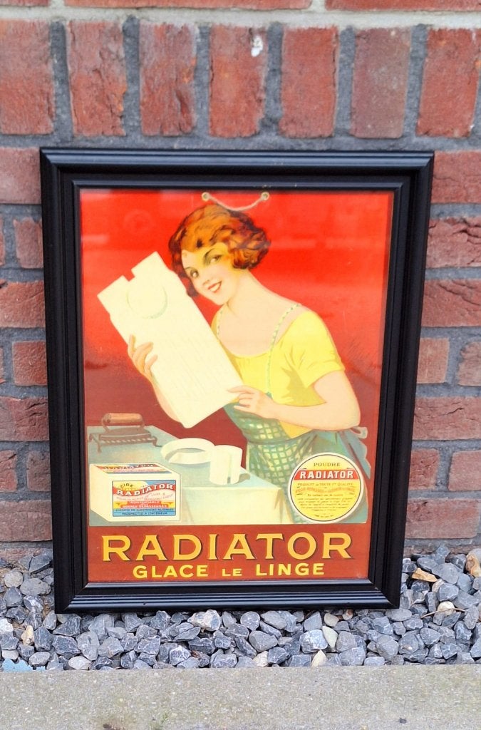 Reclame karton van merk Radiator stijfsel voor de was/strijk, Ophalen, Reclamebord, Gebruikt, .