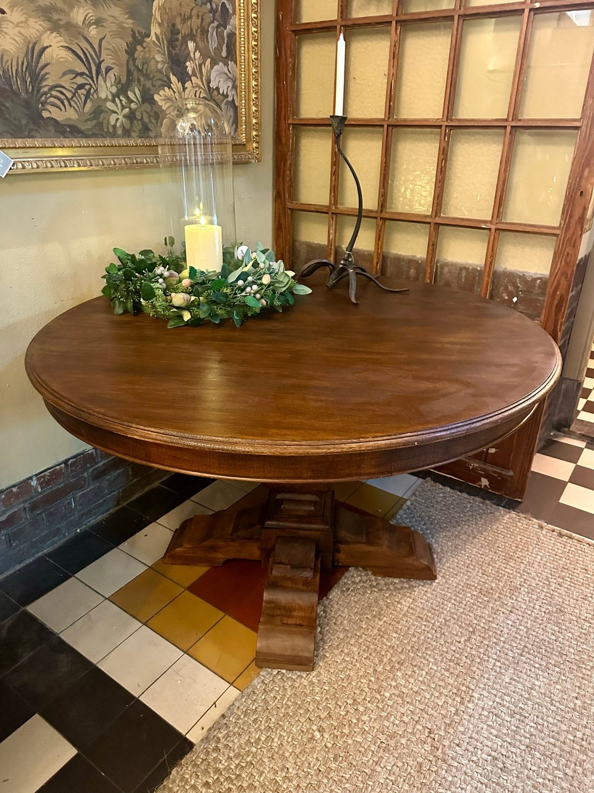Antieke Engelse ronde bolpoottafel landelijke stijl, Ophalen