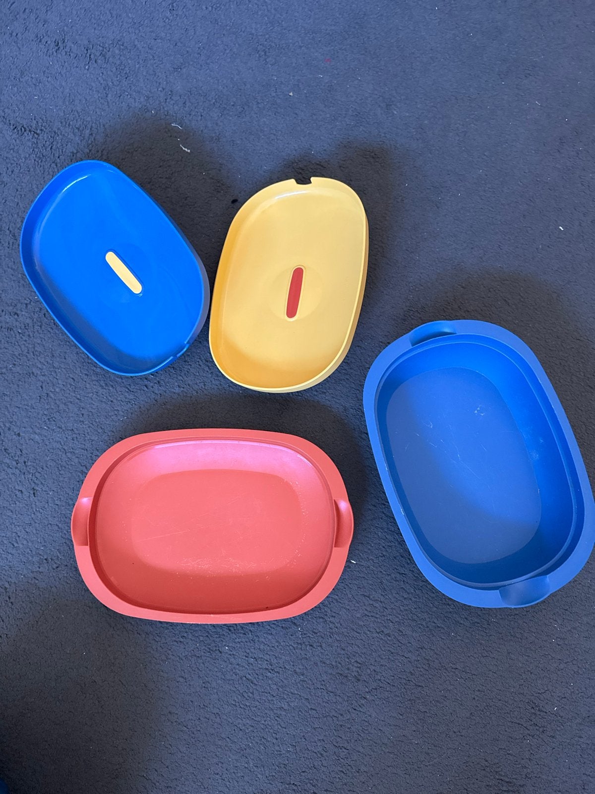 Tupperware magnetronkommen met deksel - set van 2, Ophalen, Gebruikt, Blauw, Bak of Kom