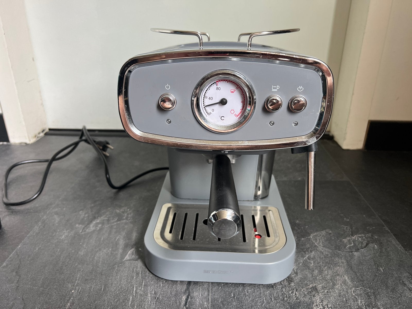 Stijlvolle Espresso Apparaat - Grijs met Retro Design, Ophalen, Afneembaar waterreservoir, Espresso apparaat, Gemalen koffie