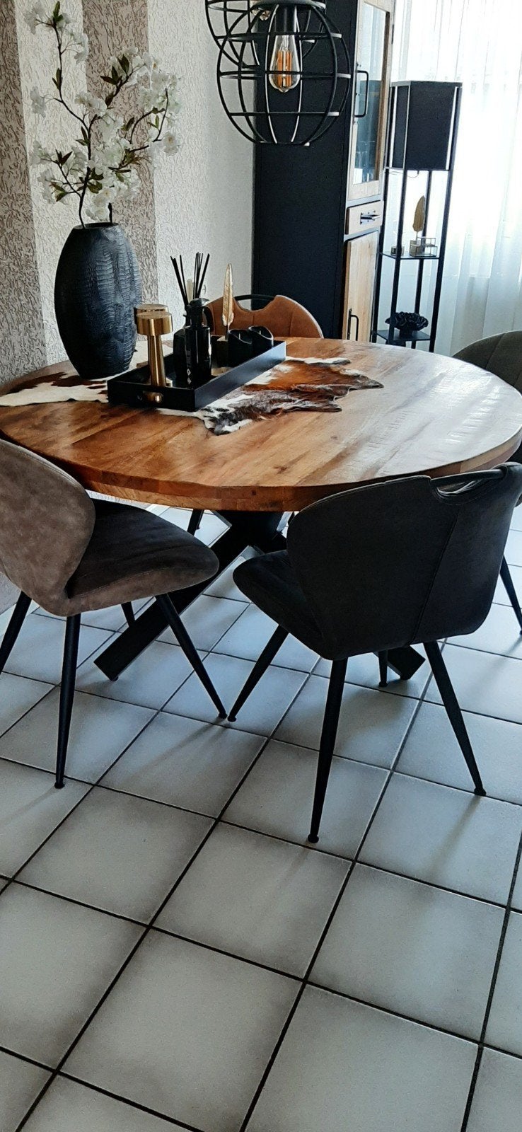 Super koopje, complete ronde eethoek met 4 stoelen, Ophalen, Zo goed als nieuw, Rond, 100 tot 150 cm