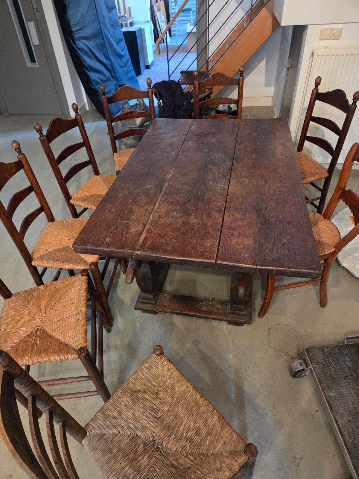 antieke Spaanse betaaltafel met 8 antieke stoelen, Antiek en Kunst, Ophalen