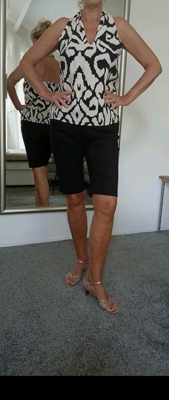 Zwart-witte haltertop met zwarte korte broek maat 42/44, Vera moda, Zwart, Maat 42/44 (L), Ophalen of Verzenden