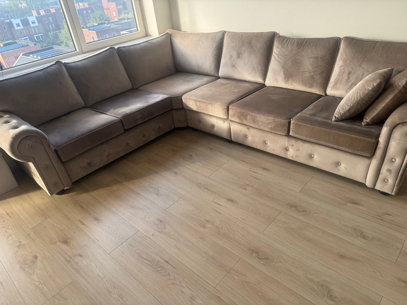 Bed en bank te koop - zelf ophalen en demonteren, Ophalen, Gebruikt, Beige, Tweepersoons