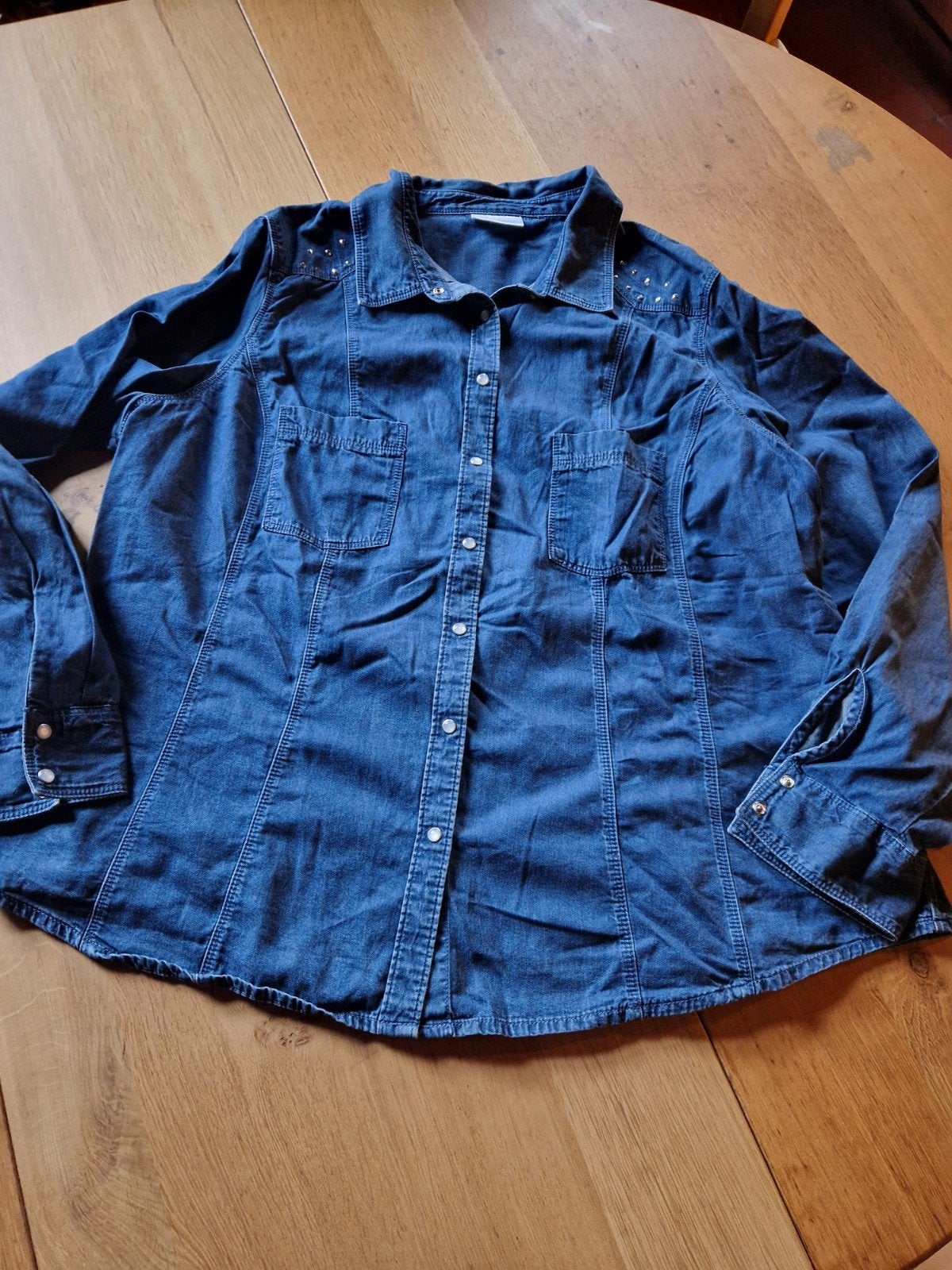 SPIJKERBLOUSE MAAT 48, Kleding | Dames, Ophalen of Verzenden, Zo goed als nieuw, Blauw, Blouse of Tuniek