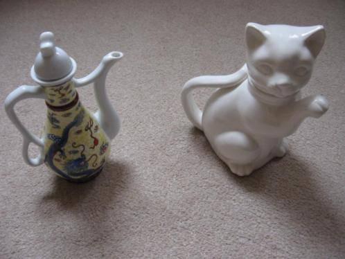 theepotjes kat en pot, Ophalen of Verzenden, Wit, Overige materialen, Overige typen