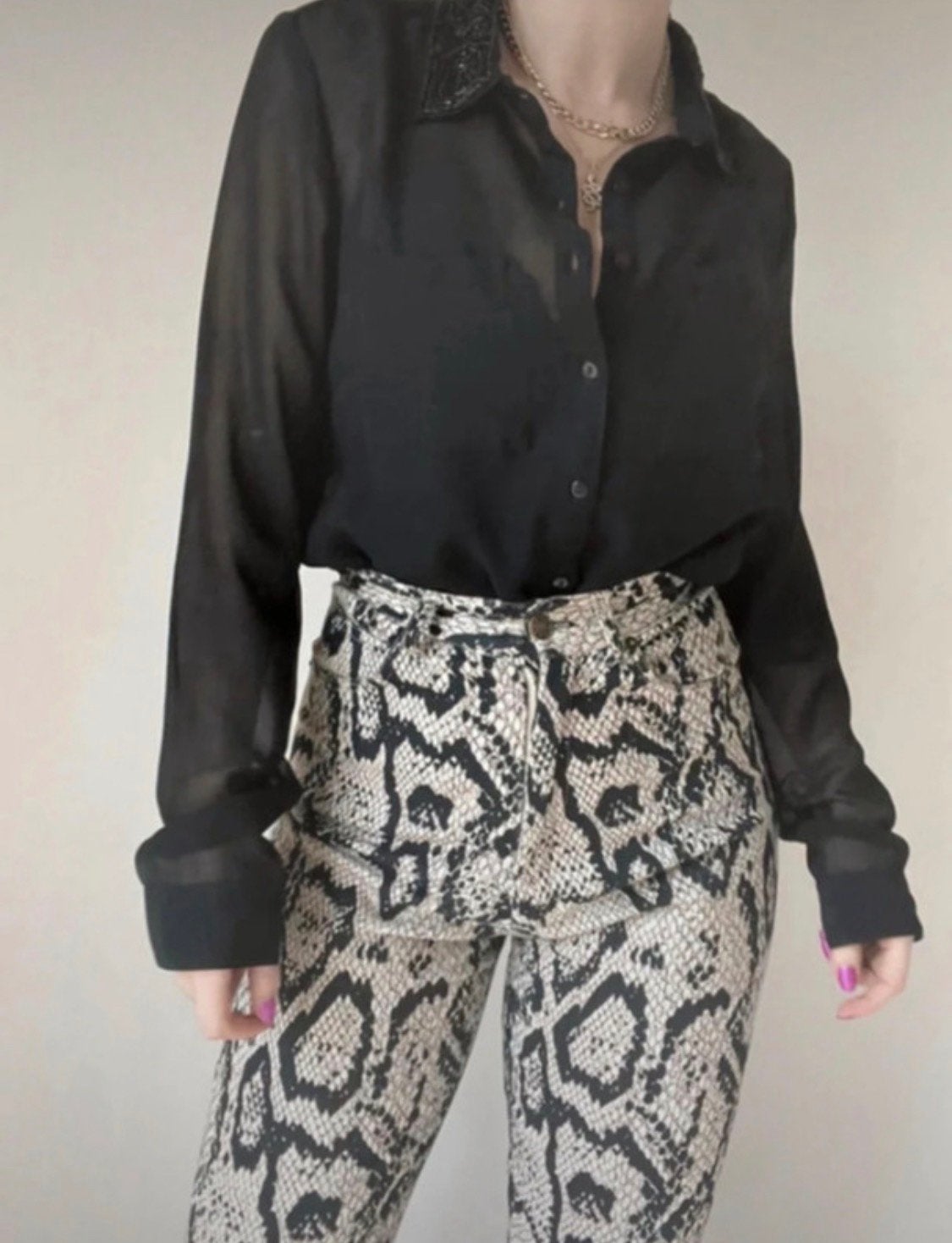 Doorzichtige blouse met kralen kraag, S/M. Fancy glitter, Verzenden, Zwart, Maat 36 (S), Stradivarius
